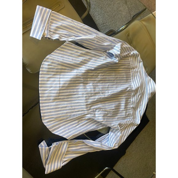 NWT San Francisco 100% Cotton Blue White Striped Button Up Shirt Size S - Picture 4 of 6